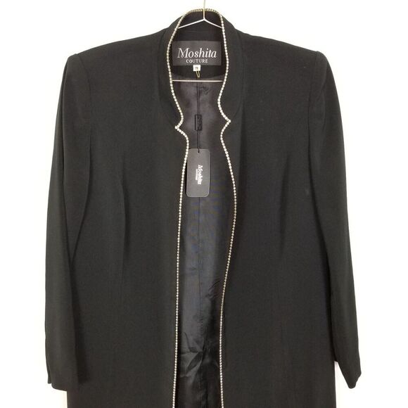 Moshita Couture Women Embellished Long Jacket Sz 12 Black Open Front Event Party - Picture 2 of 9